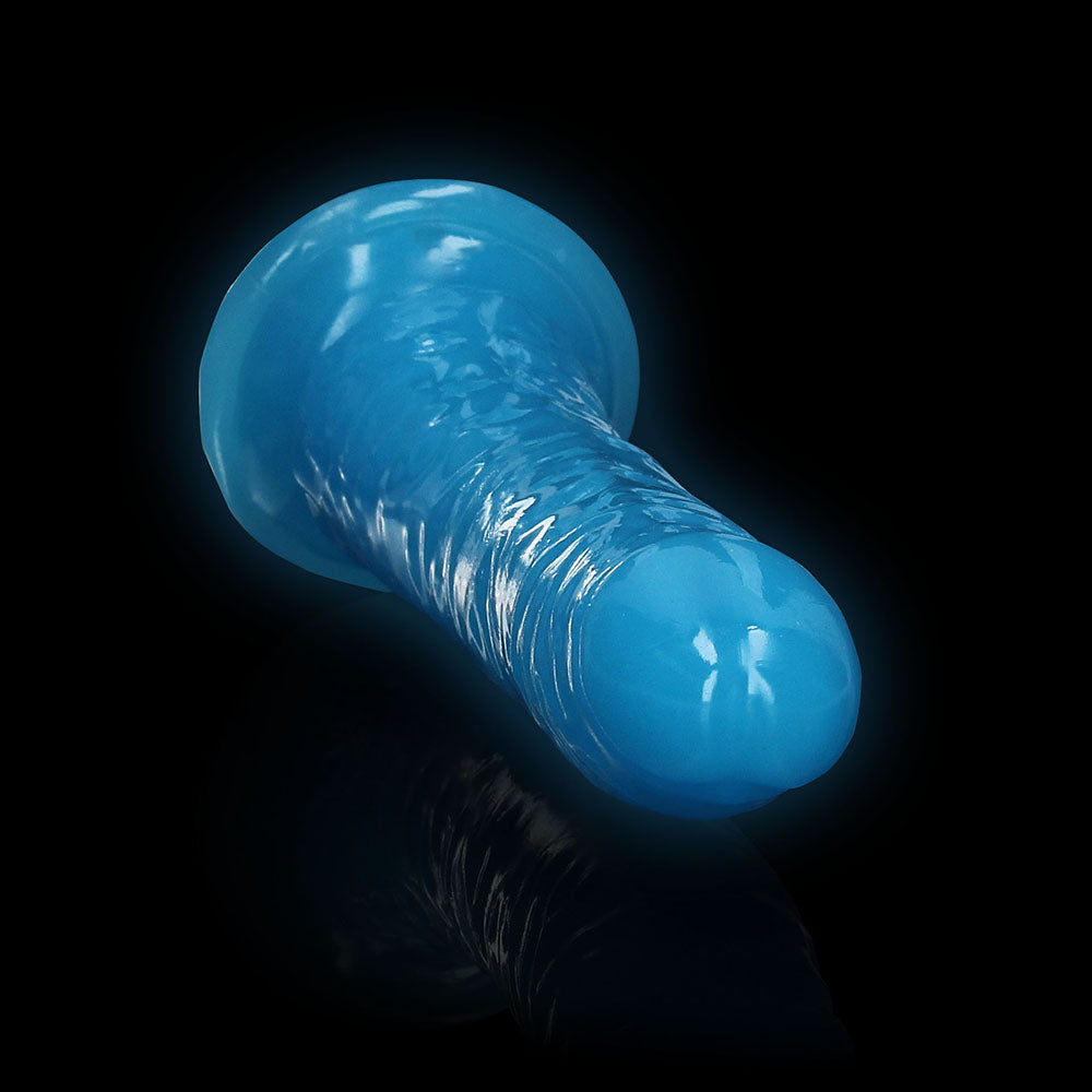 Realrock GITD Slim 7in Dildo Neon Blue