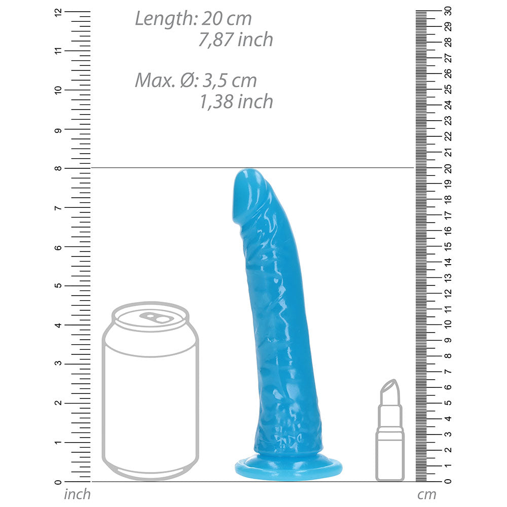 Realrock GITD Slim 7in Dildo Neon Blue