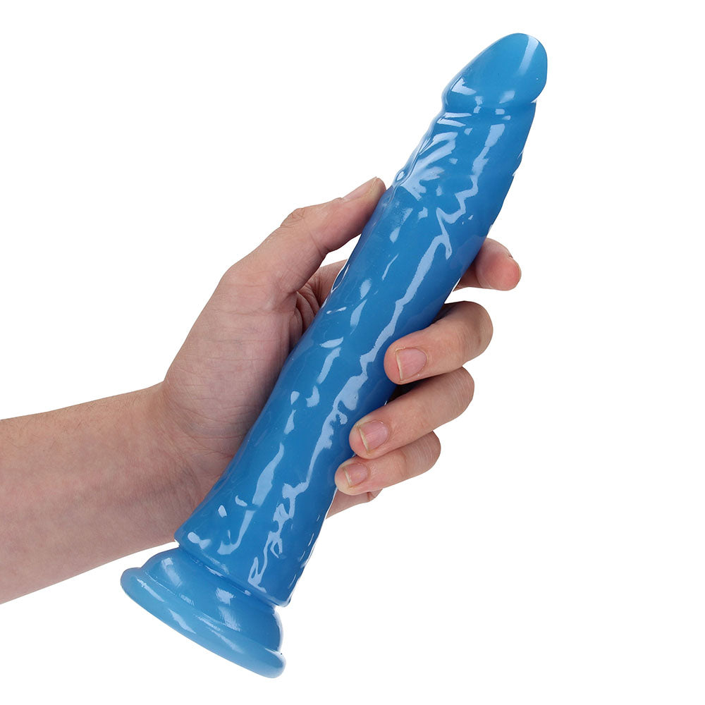 Realrock GITD Slim 9in Dildo Neon Blue