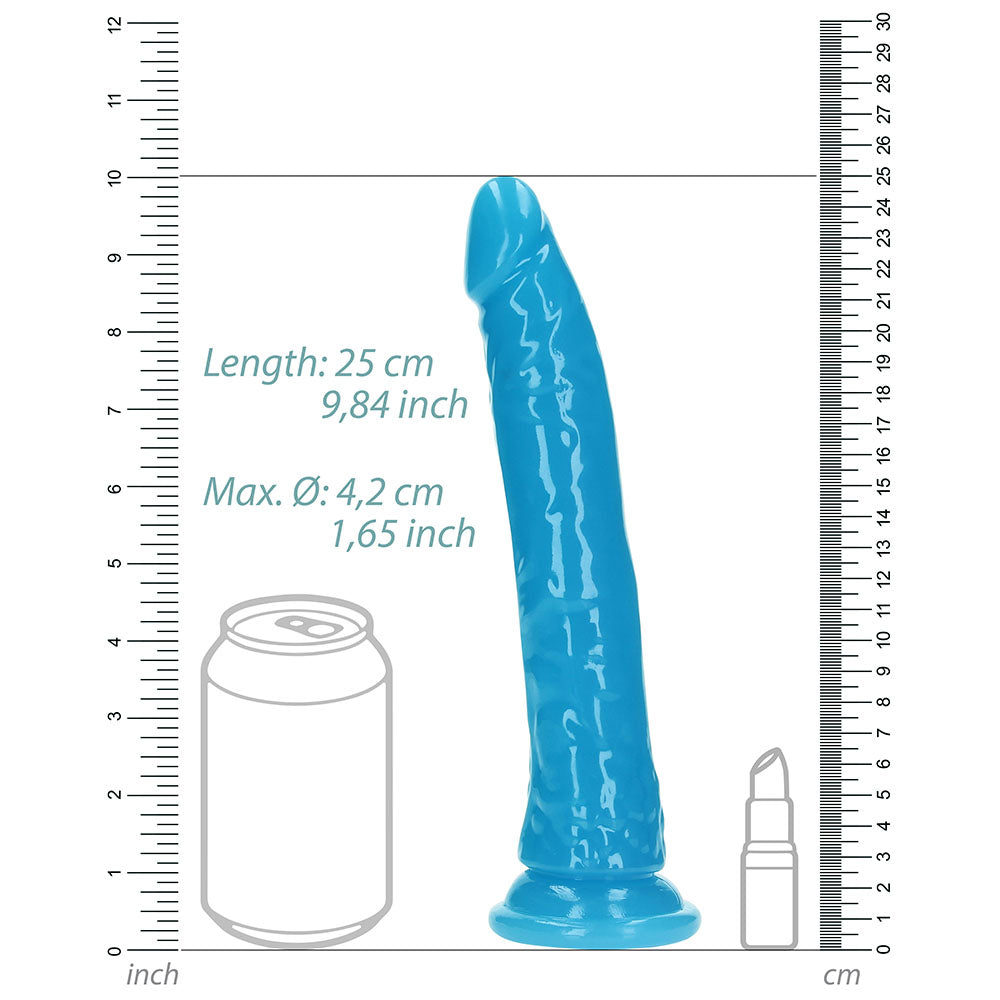 Realrock GITD Slim 9in Dildo Neon Blue