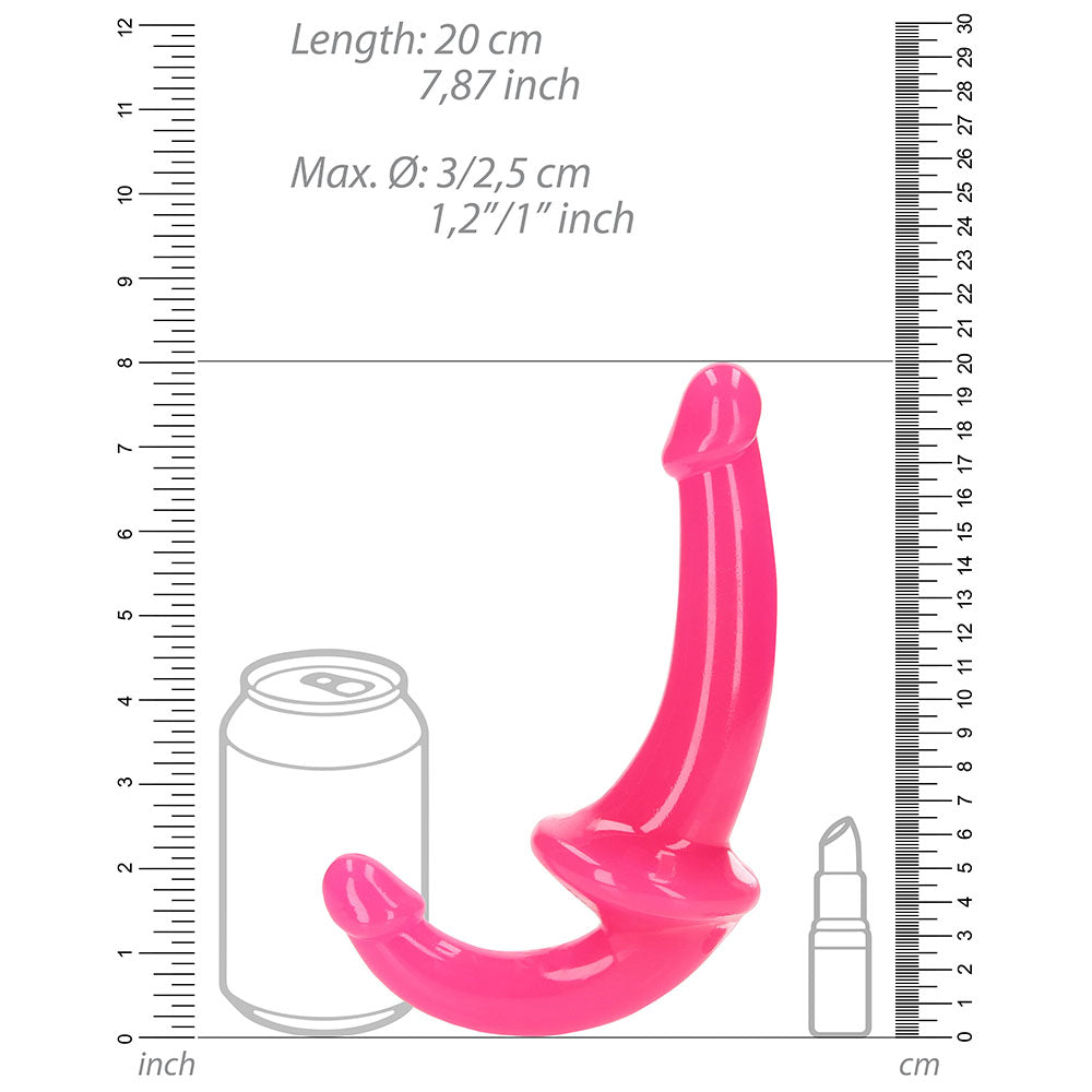 Consolador con correa sin tirantes RealRock de 6 pulgadas que brilla en la oscuridad, color rosa neón