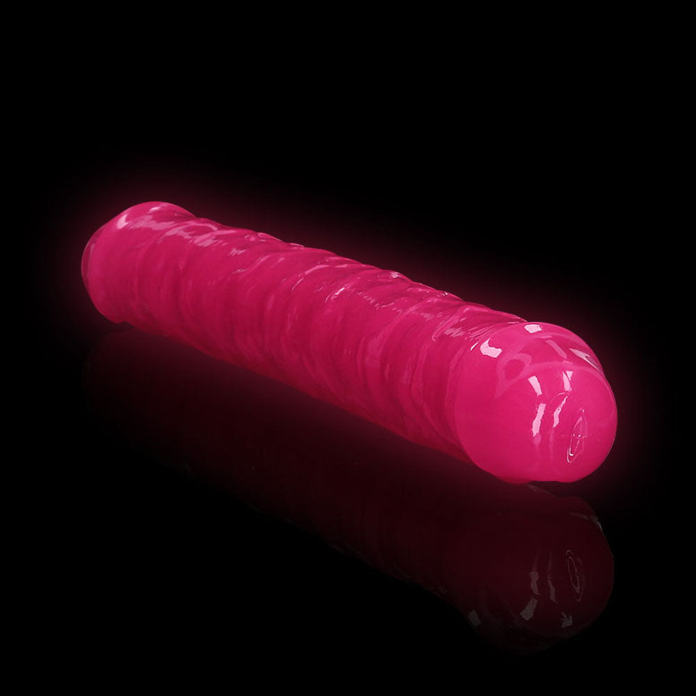 Realrock GITD Double Dong 12in Neon Pink