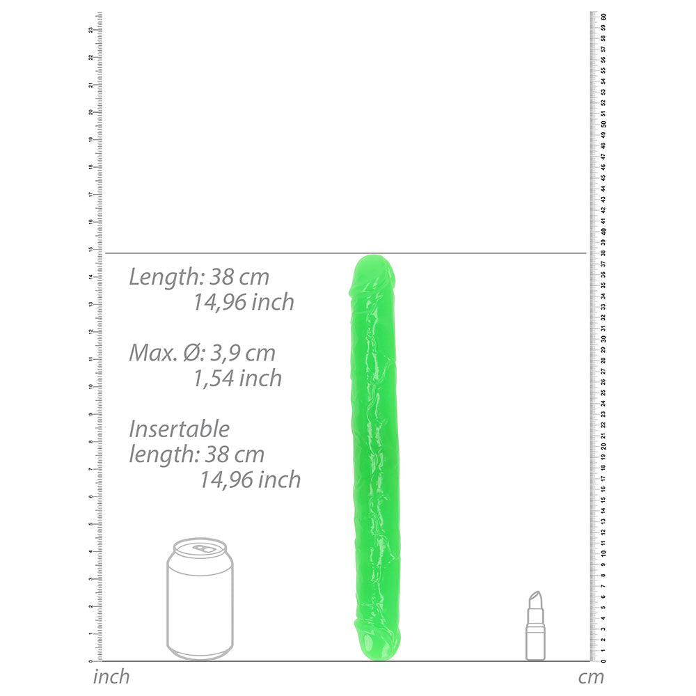 Realrock GITD Double Dong 15in NeonGreen