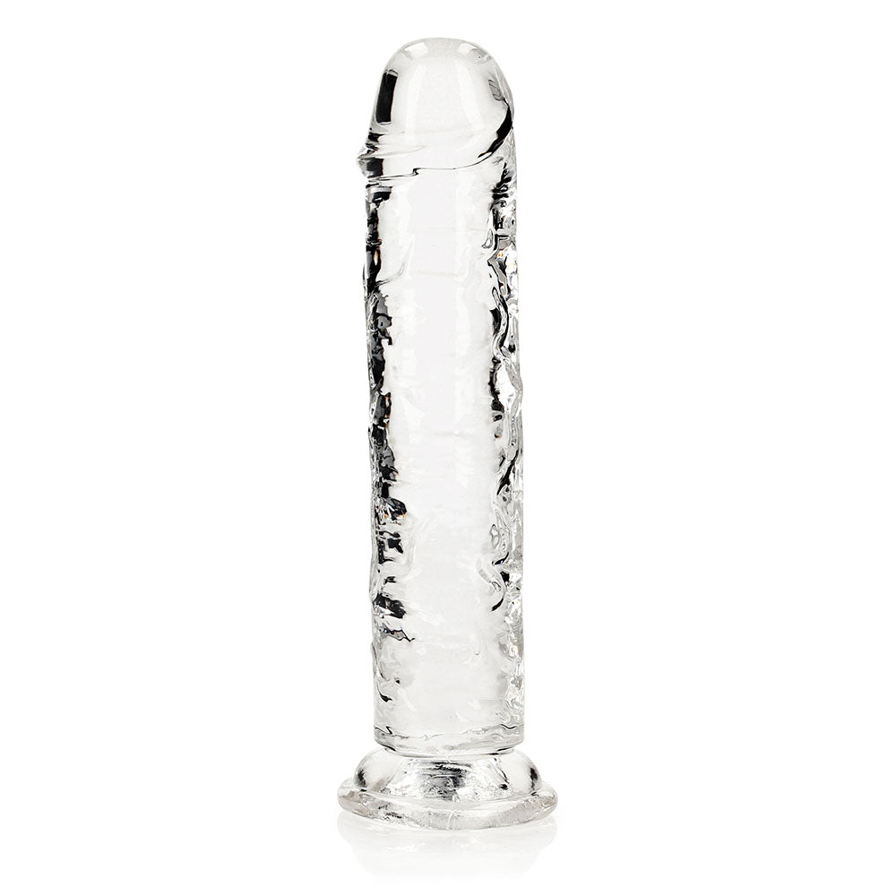 RealRock Crystal Clear Straight 8 in. Dildo Without Balls Clear