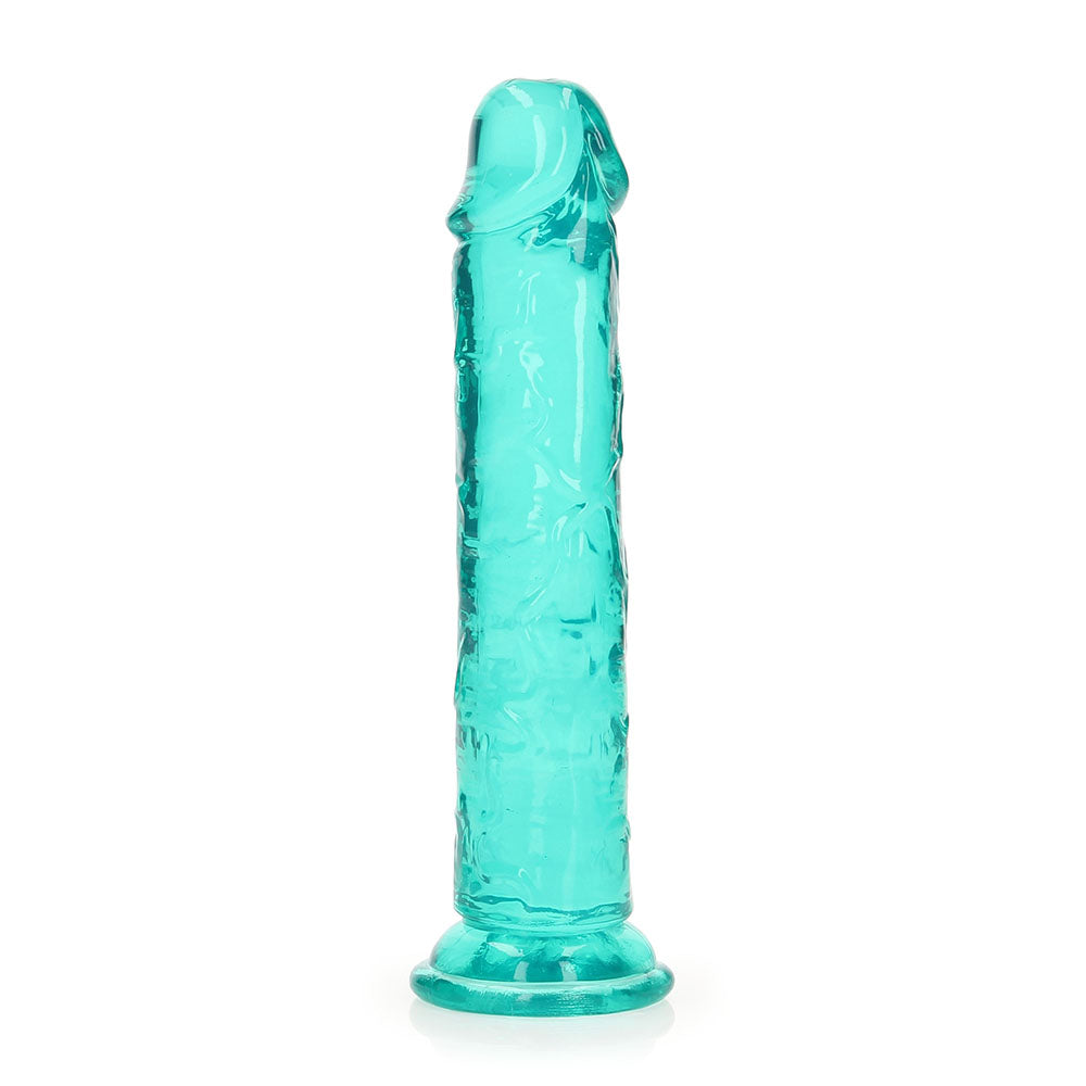 RealRock Crystal Clear Straight 7 in. Dildo Without Balls Turquoise