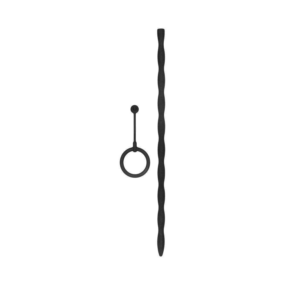 Ouch! Urethral Sounding Silicone Plug & Cock Ring Set Black 10 mm