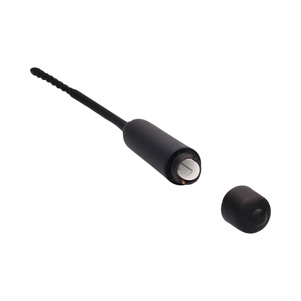 ¡Ay! Tapón vibrador de silicona con punta redondeada y sonda uretral, color negro, de 5,5 mm a 7 mm