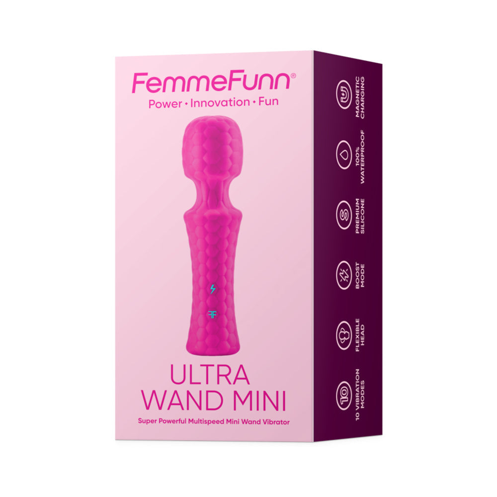 Mini vibrador de silicona texturizada flexible y recargable Ultra Wand de FemmeFunn, color rosa