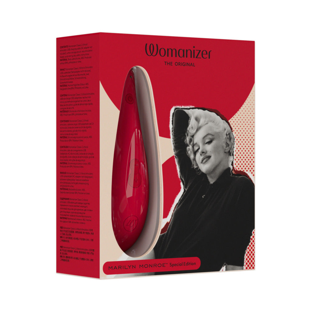 Estimulador de clítoris Pleasure Air Classic 2 Special Edition de Womanizer x Marilyn Monroe en color rojo intenso