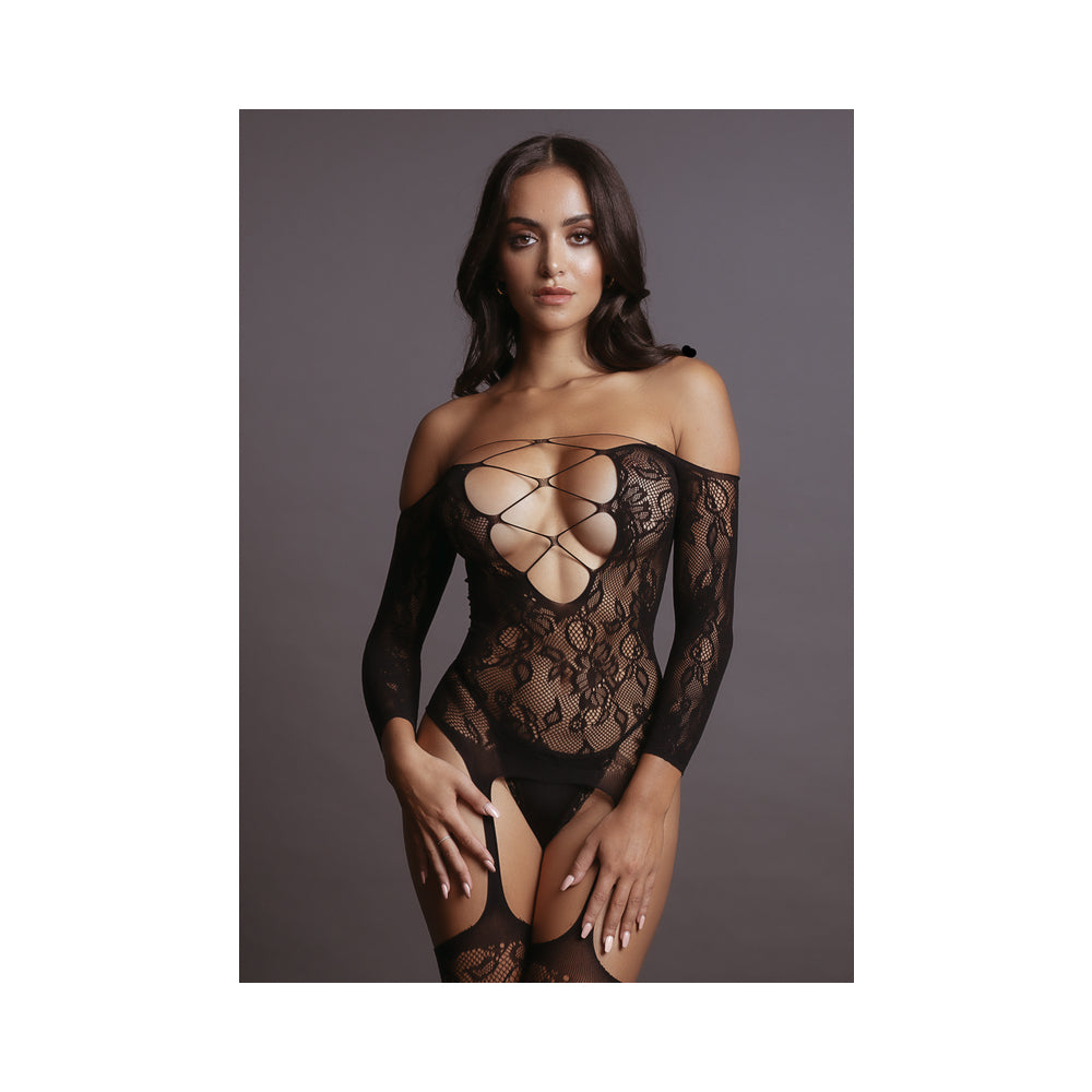 Le Desir Criss Cross Bodystocking Blk OS