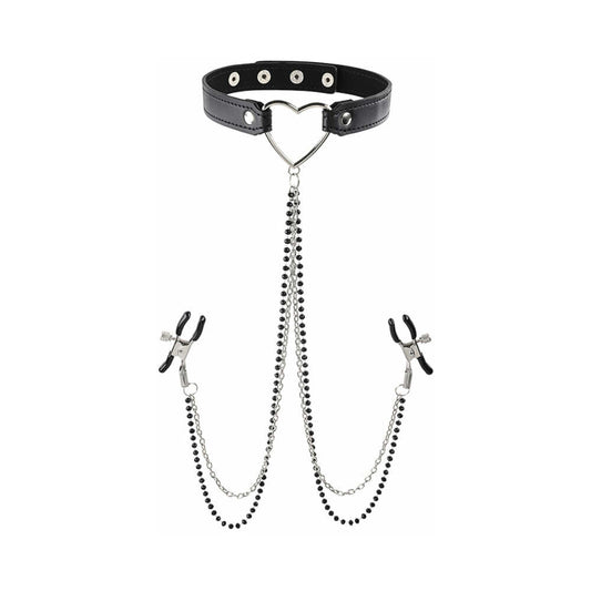 SS S&M Amor Collar with Nipple Clamps