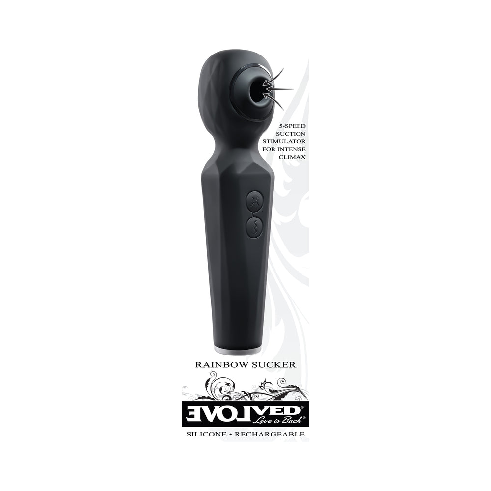 Evolved Rainbow Sucker Light-Up Rechargeable Dual-Function Silicone Suction Wand Vibrator Black