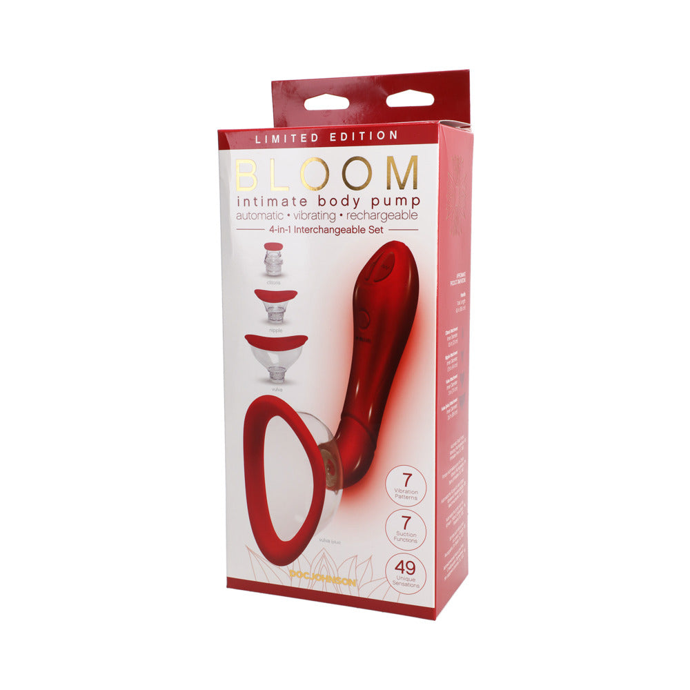 Bomba de cuerpo íntimo Bloom, edición limitada, roja, con vibración, 4 en 1, intercambiable