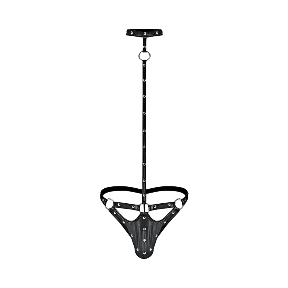 Male Power Fetish Tormentor Choker G-String Body Harness Black L/XL