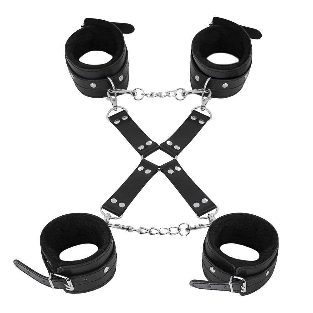 MP Leather All 4's Fuzzy Cuff Set Black