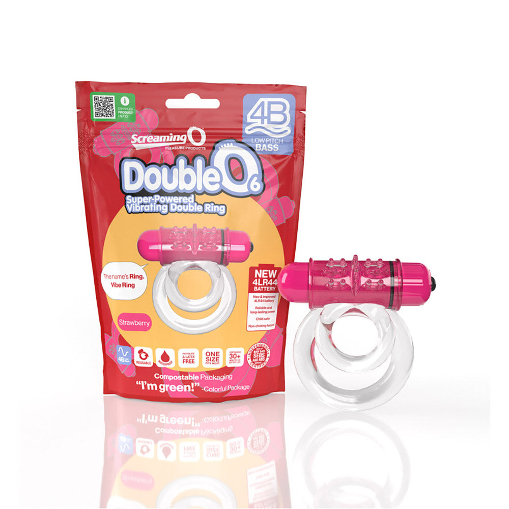 Screaming O 4B DoubleO 6 Vibrating Double Cockring Strawberry