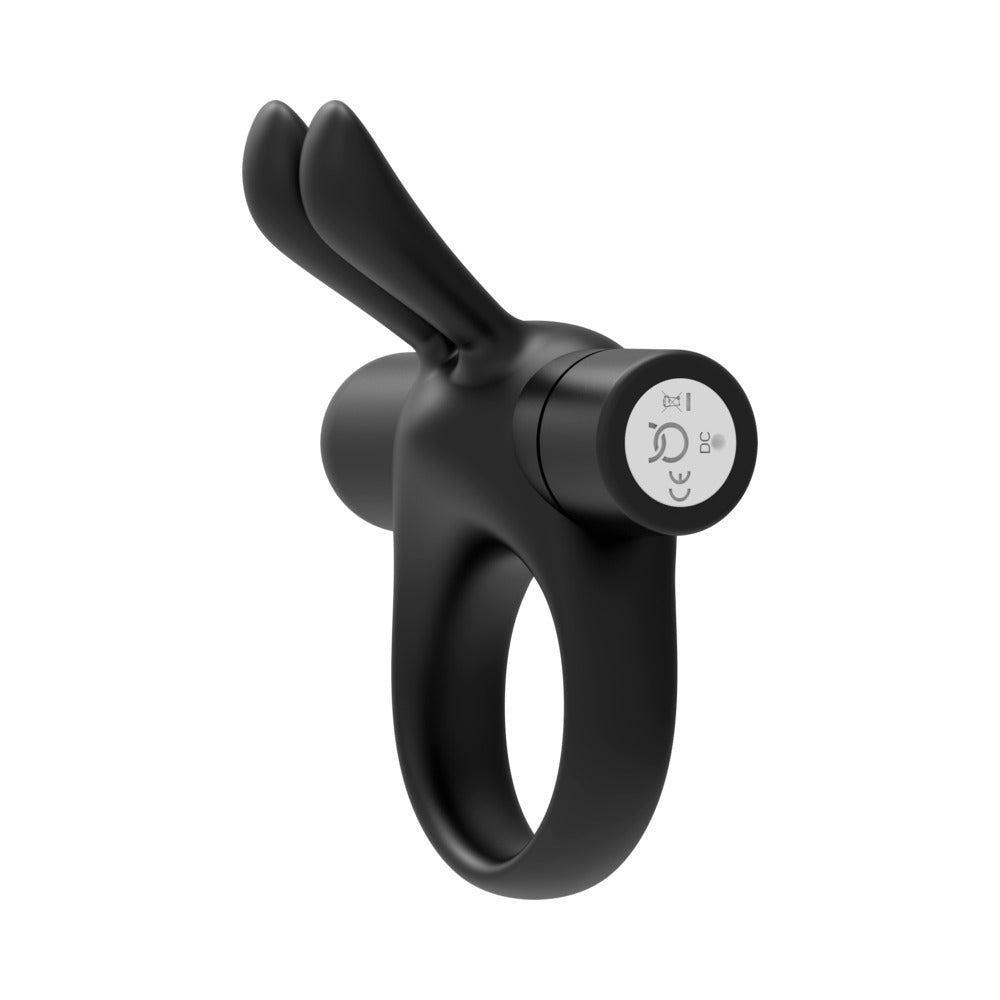 Anillo vibrador para el pene de silicona recargable Forto Bunny con orejas estimulantes, color negro