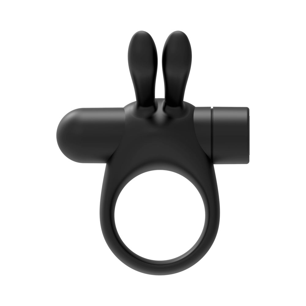 Anillo vibrador para el pene de silicona recargable Forto Bunny con orejas estimulantes, color negro