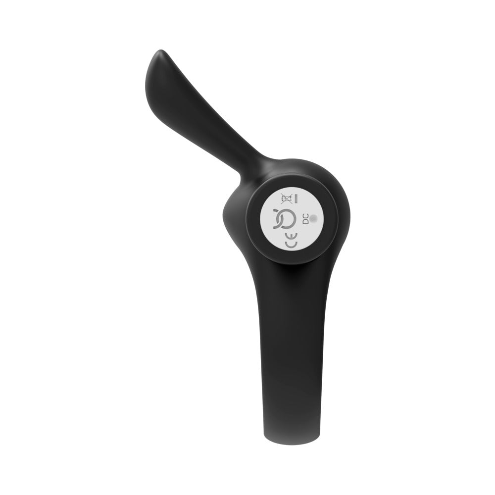 Anillo vibrador para el pene de silicona recargable Forto Bunny con orejas estimulantes, color negro