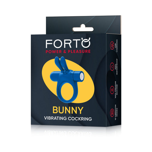 Anillo vibrador para el pene de silicona recargable Forto Bunny con orejas estimulantes, color azul