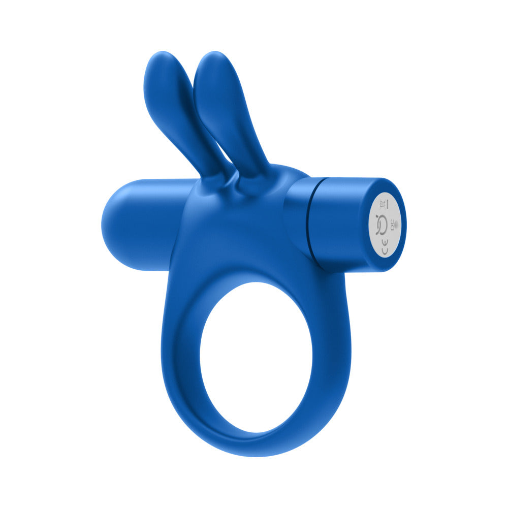 Anillo vibrador para el pene de silicona recargable Forto Bunny con orejas estimulantes, color azul