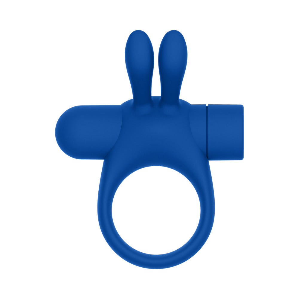 Anillo vibrador para el pene de silicona recargable Forto Bunny con orejas estimulantes, color azul