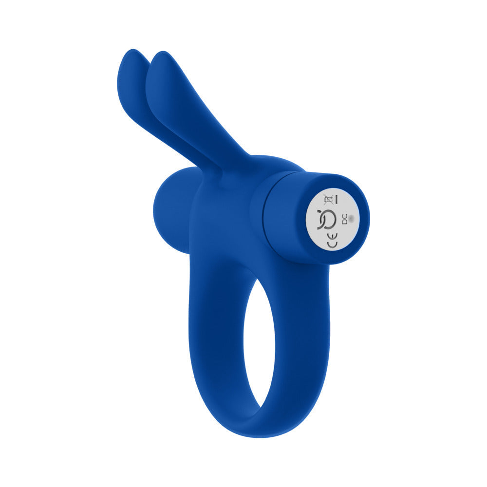 Anillo vibrador para el pene de silicona recargable Forto Bunny con orejas estimulantes, color azul