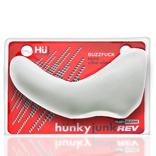 Hunkyjunk Buzzfuck Cock & Ball Sling with Taint Vibrator White Ice