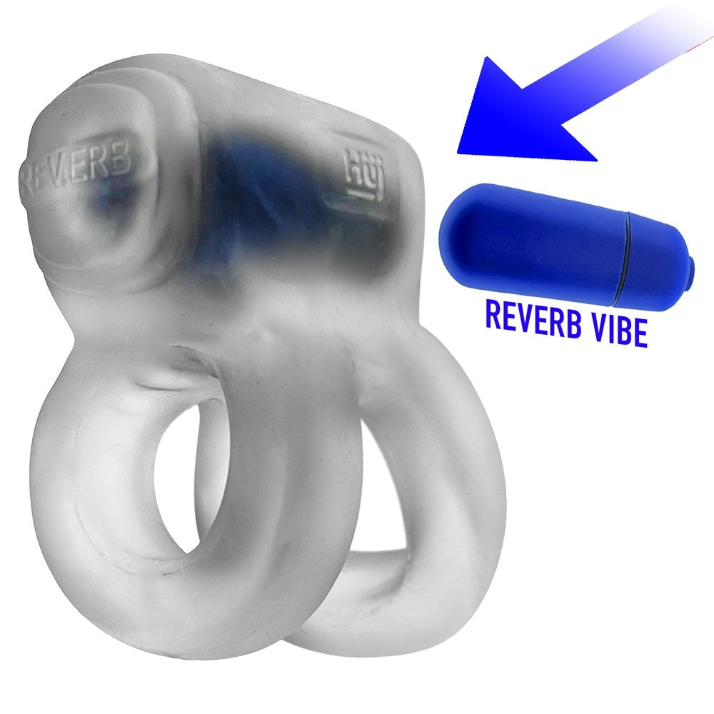 Anillo para pene y eje Revhammer de Hunkyjunk con vibrador tipo bala, transparente