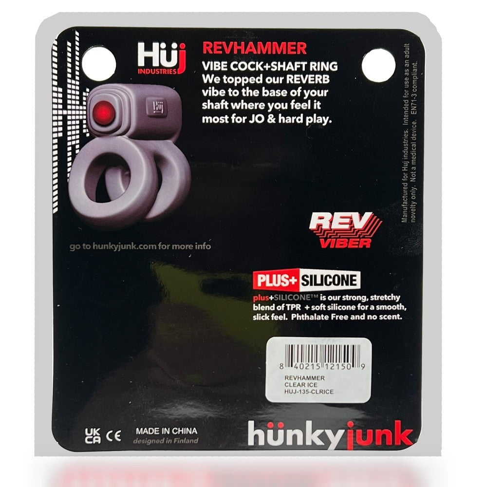 Anillo para pene y eje Revhammer de Hunkyjunk con vibrador tipo bala, transparente