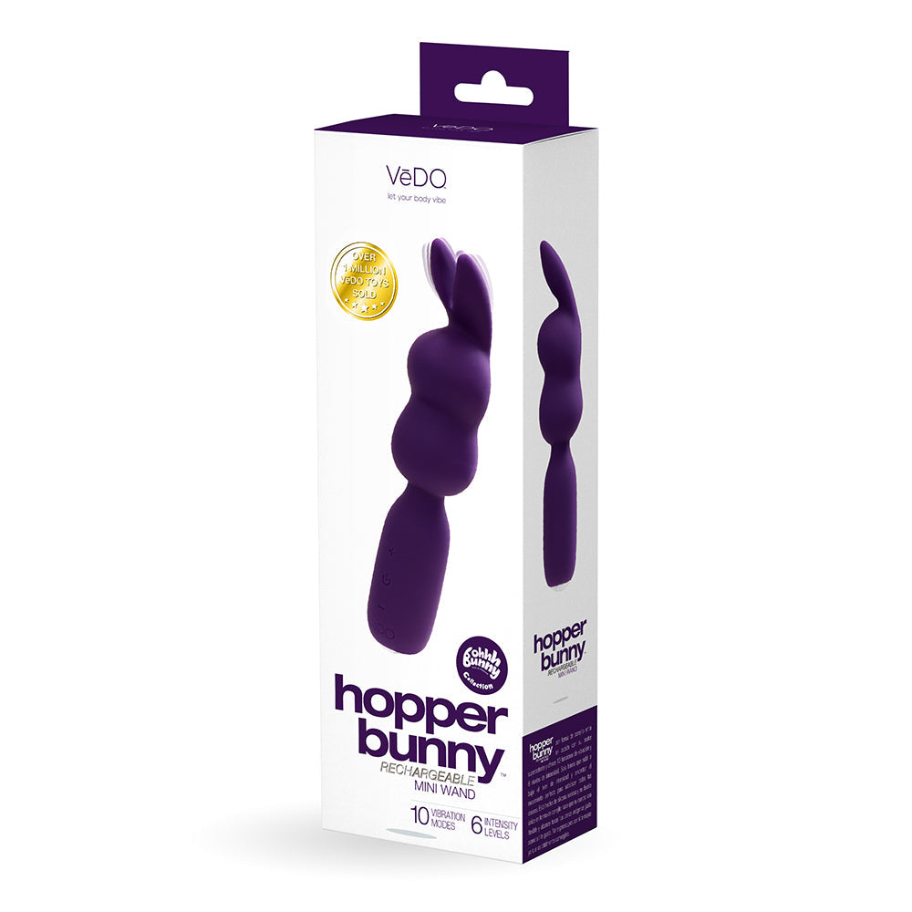 VeDO Hopper Bunny Rechargeable Silicone Mini Wand Vibrator Purple