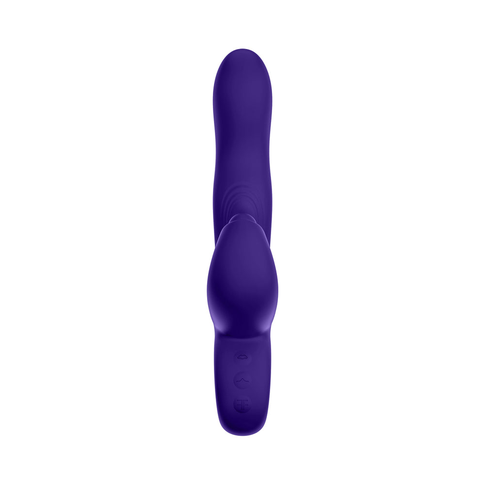 Vibrador de conejo con triple acción de silicona recargable Klio de FemmeFunn, morado oscuro