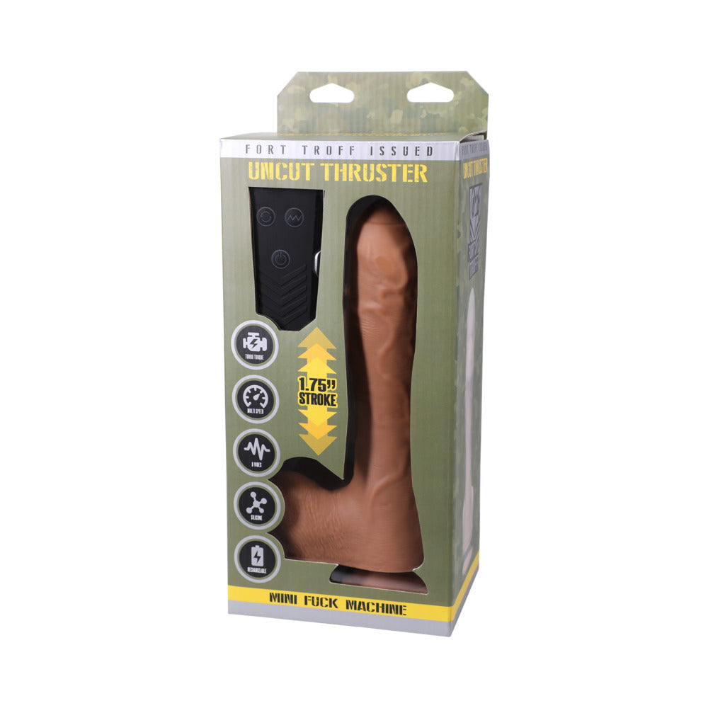 Minimáquina de sexo con propulsor sin cortar Fort Troff, recargable, de silicona, con control remoto, de 8,5 pulgadas, con consolador para propulsión, color tostado