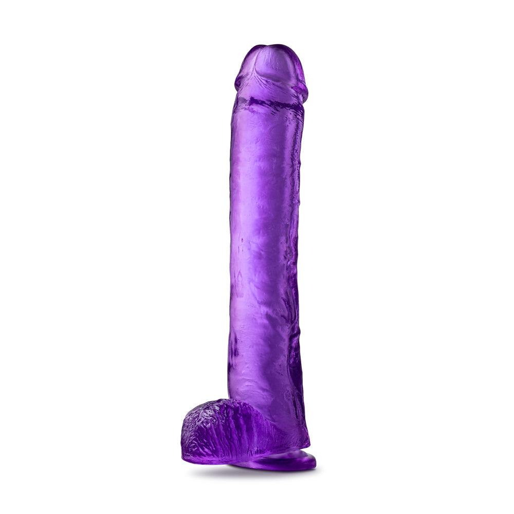 Consolador Blush B Yours Plus Hefty n' Hung de 14 pulgadas con bolas y ventosa, color morado