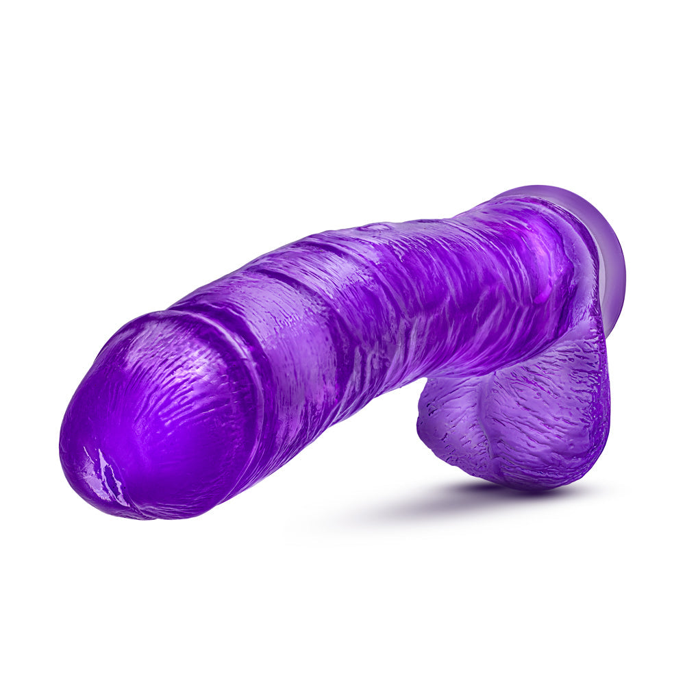 Consolador Blush B Yours Plus Hefty n' Hung de 14 pulgadas con bolas y ventosa, color morado