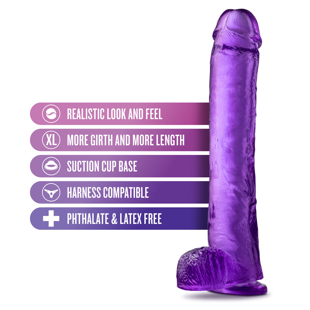 Consolador Blush B Yours Plus Hefty n' Hung de 14 pulgadas con bolas y ventosa, color morado