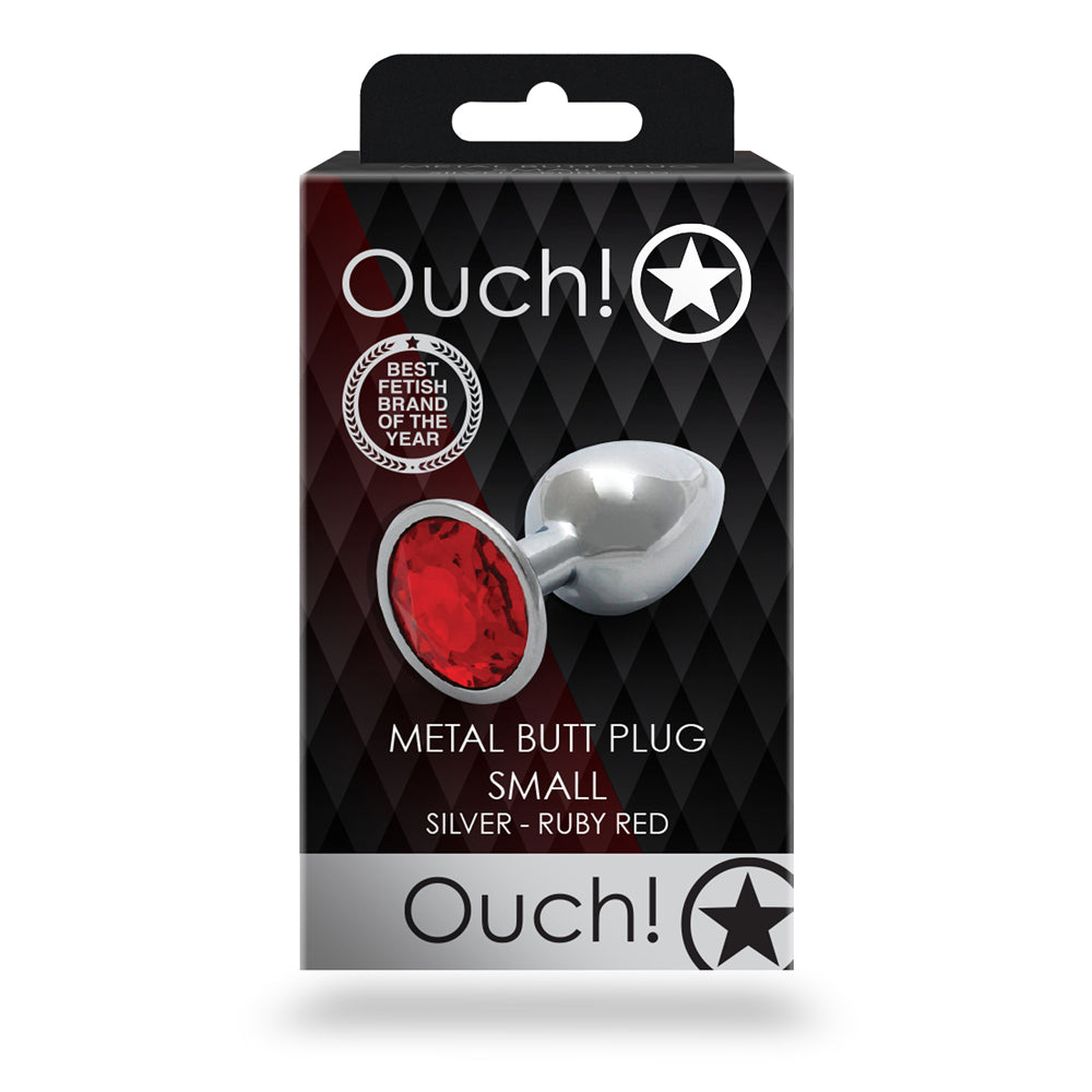 Ouch! Round Gem Butt Plug Small Silver/Ruby Red