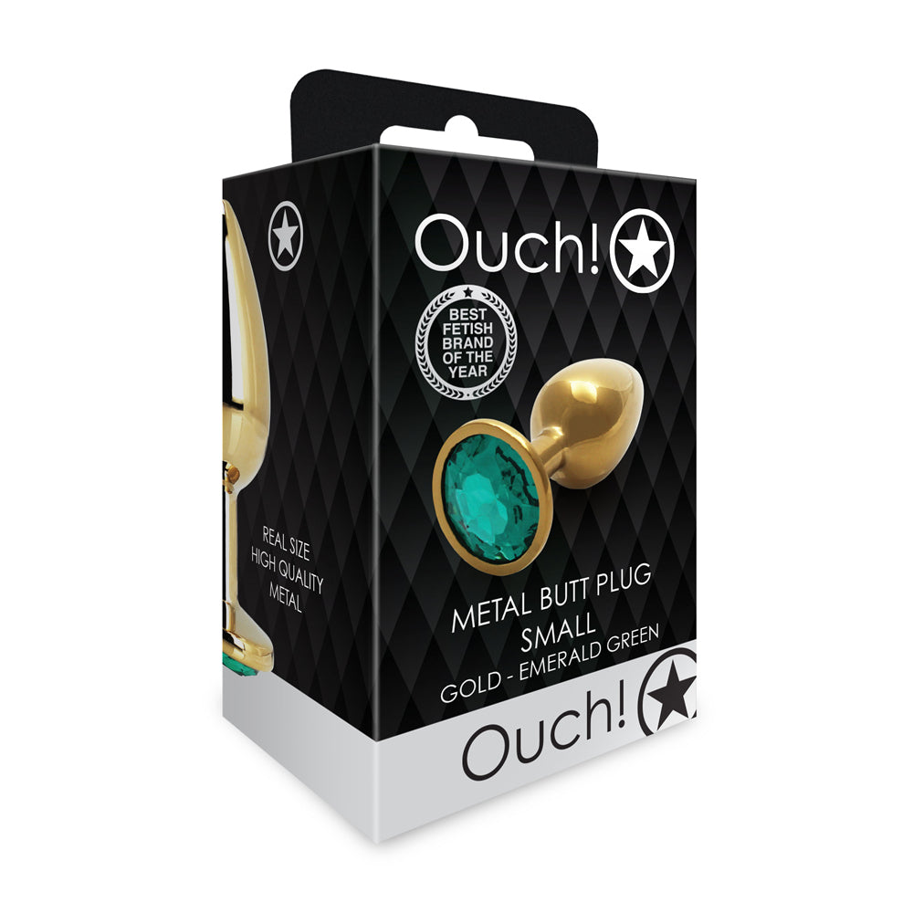 Ouch! Round Gem Butt Plug Small Gold/Emerald Green