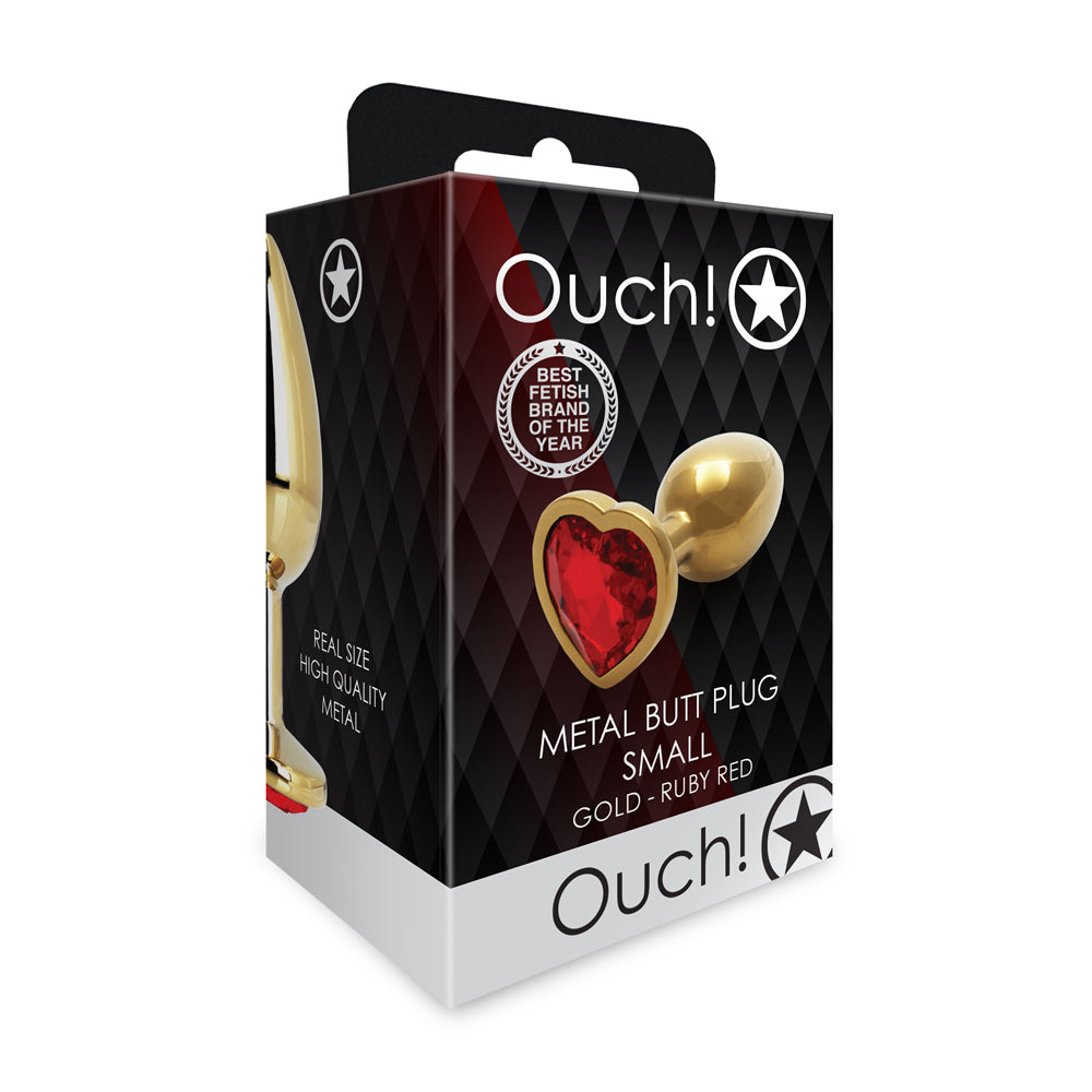 Ouch! Heart Gem Butt Plug Small Gold/Ruby Red