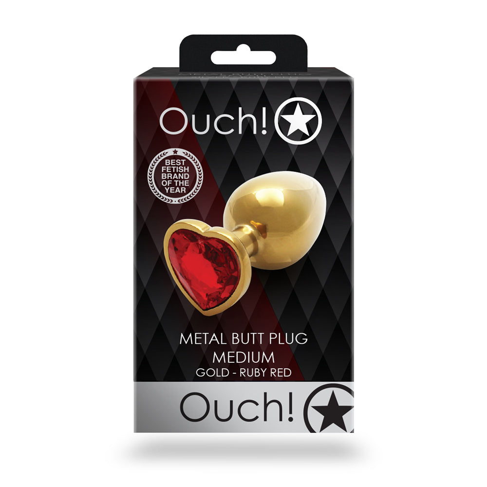 Ouch Heart Gem Butt Plug M Gld/Red