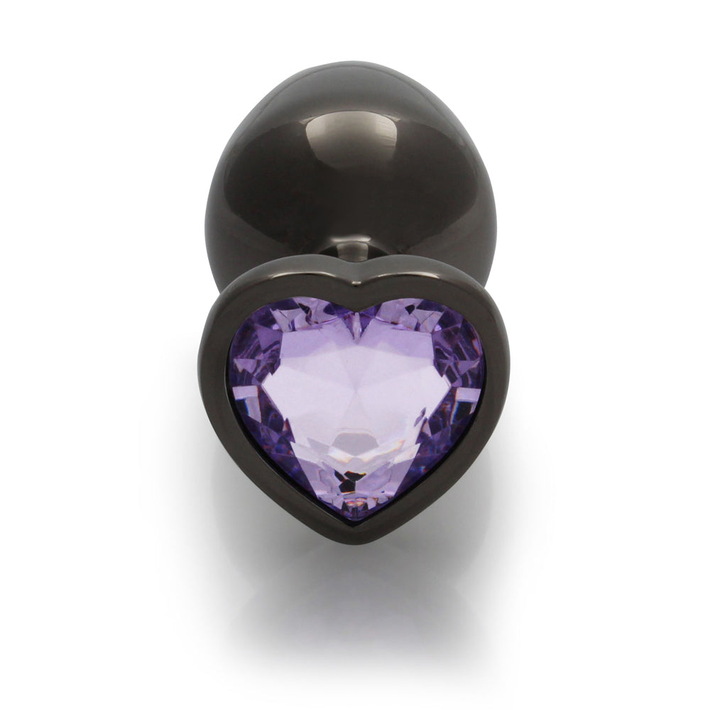 Ouch! Heart Gem Butt Plug Medium Gunmetal/Amethyst