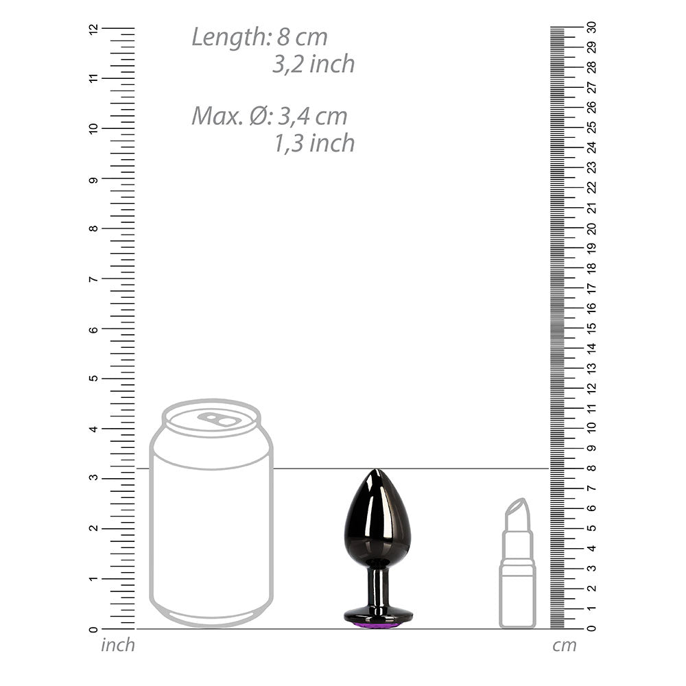 Ouch! Heart Gem Butt Plug Medium Gunmetal/Amethyst