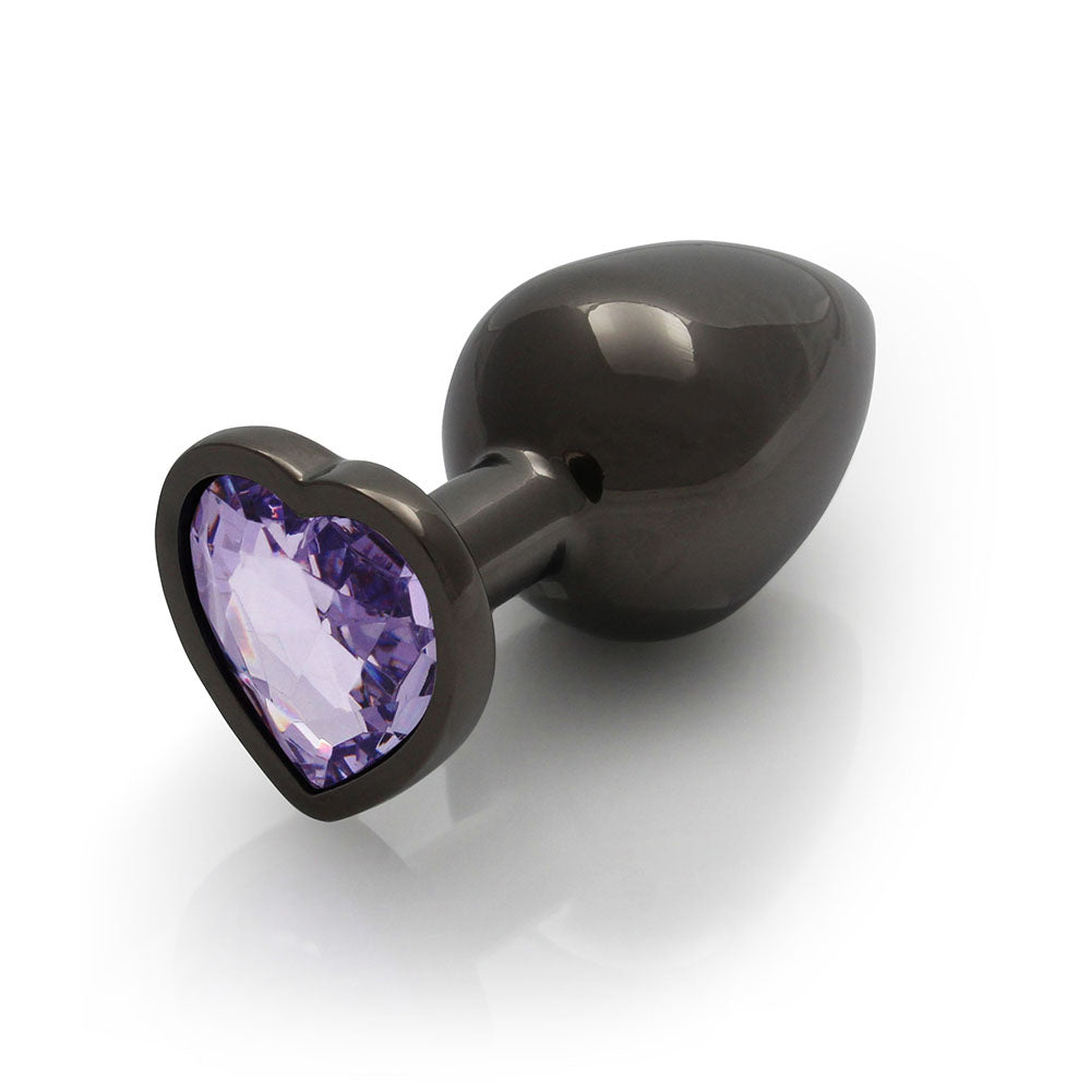 Ouch! Heart Gem Butt Plug Large Gunmetal/Amethyst
