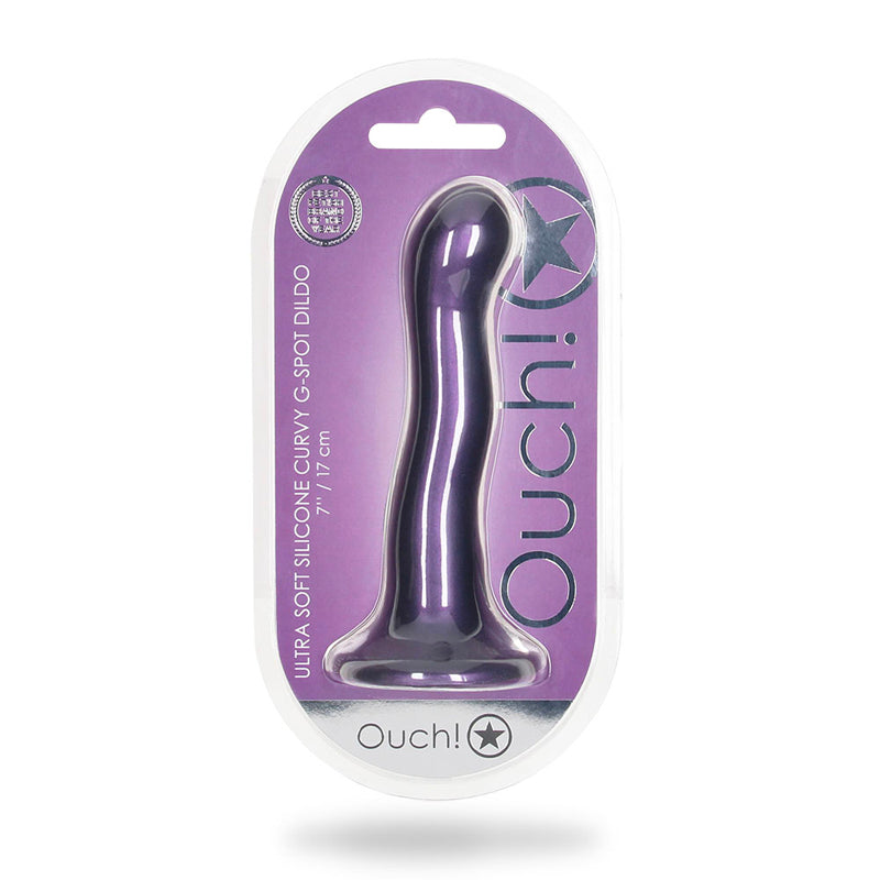 Ouch! Ultra Soft Silicone 7 in. Curvy G-Spot Dildo Metallic Purple