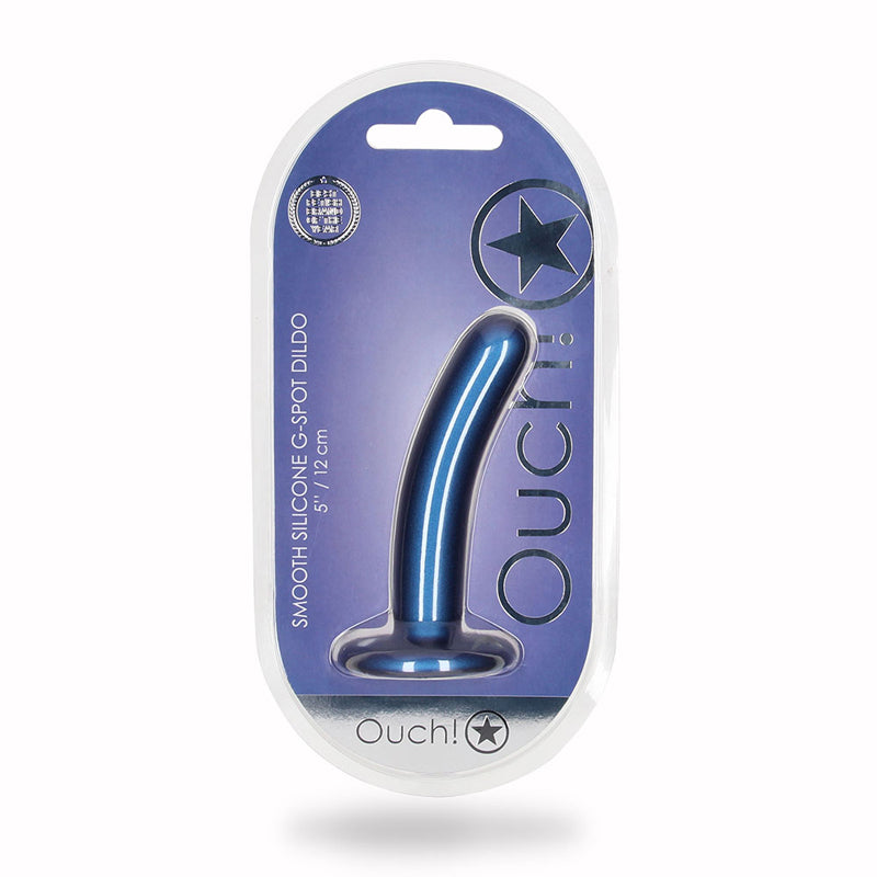 Ouch! Smooth Silicone 5 in. G-Spot Dildo Metallic Blue