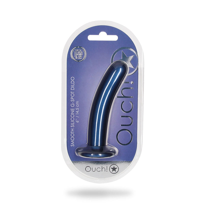 Ouch! Smooth Silicone 6 in. G-Spot Dildo Metallic Blue