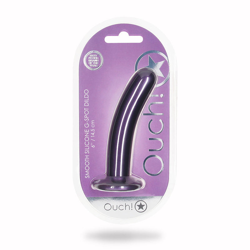 Ouch! Smooth Silicone 6 in. G-Spot Dildo Metallic Purple