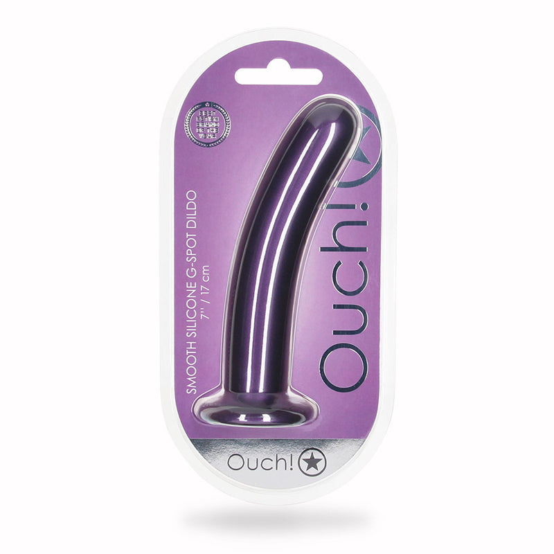 Ouch! Smooth Silicone 7 in. G-Spot Dildo Metallic Purple