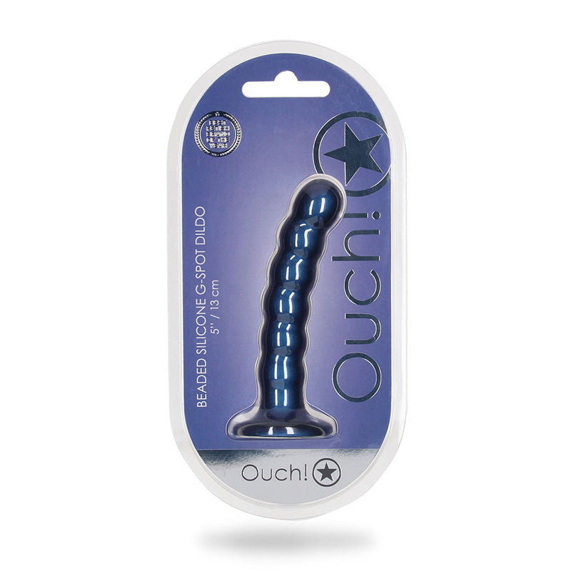 Ouch! Beaded Silicone 5 in. G-Spot Dildo Metallic Blue