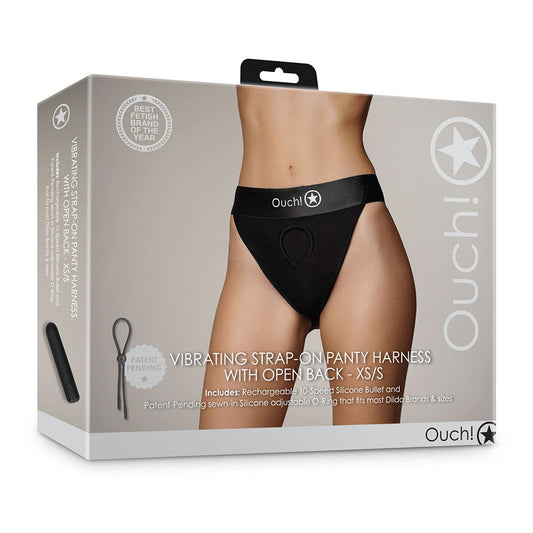 Ouch! Vibrating Strap-on Panty Harness with Open Back Black XS/S